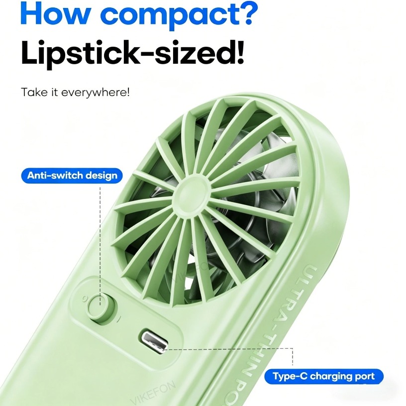11000RPM Mini Pocket Fan Lipst - Led Mouth Tray recension och pris